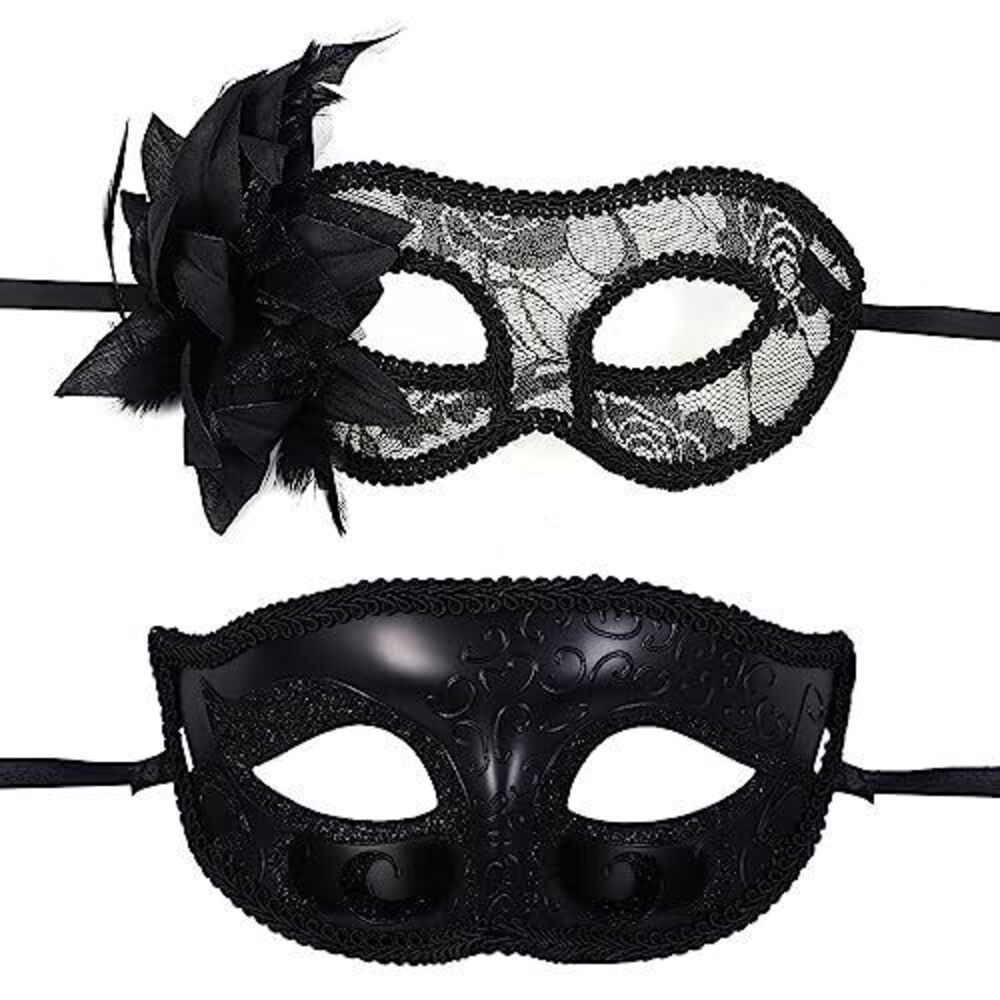 5267 Masquerade Mask for Couple: Black Lace Venetian Mask Mardi Gras Mask